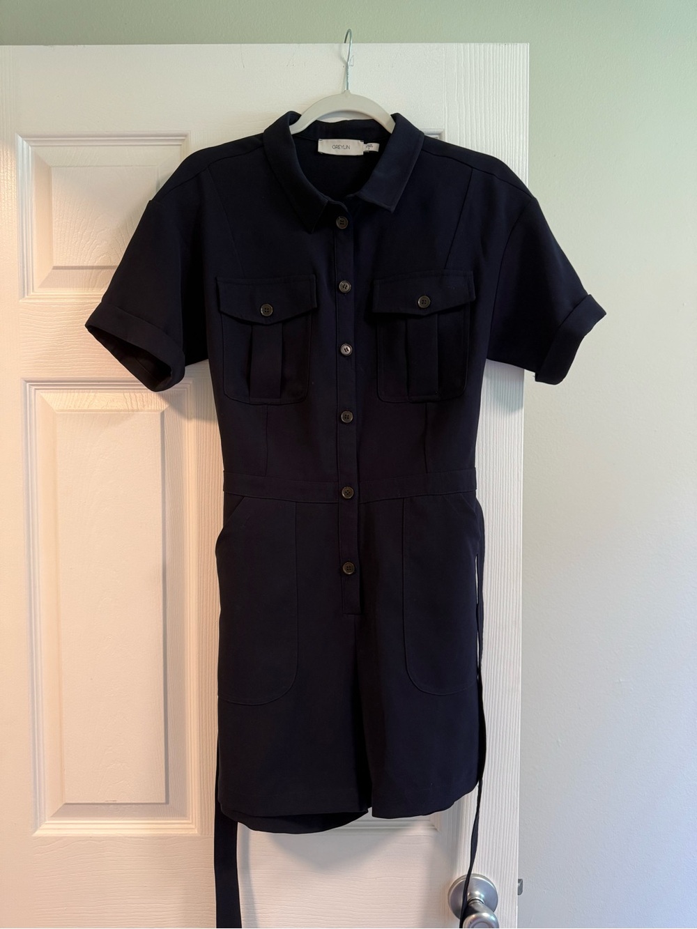 Navy Romper with Belt